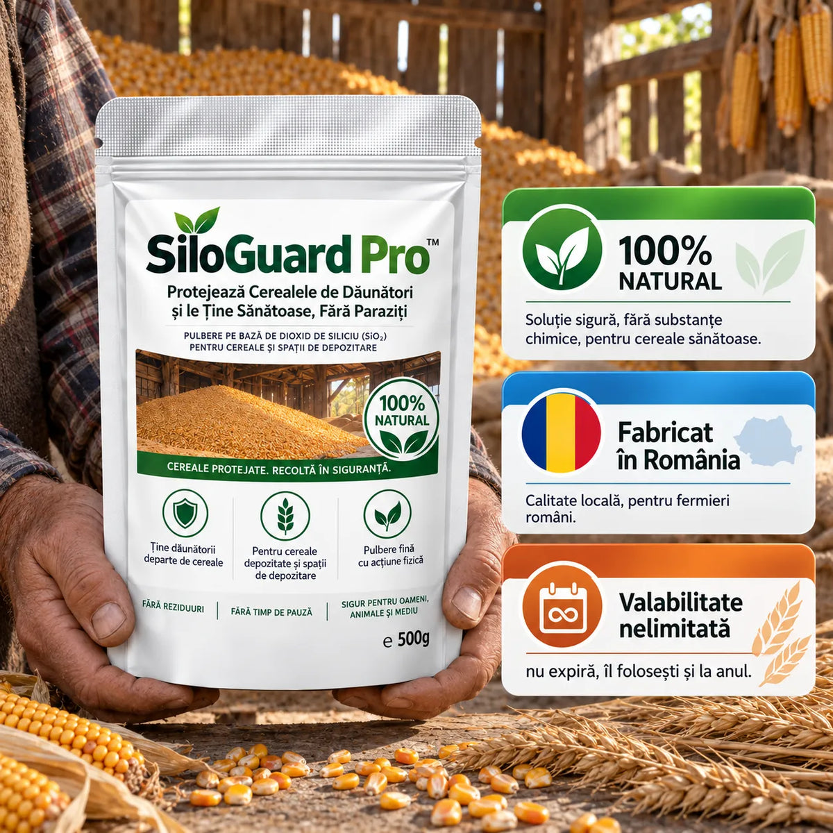 SiloGuard Pro — Praf natural anti-gărgărițe pentru cereale, 500 g